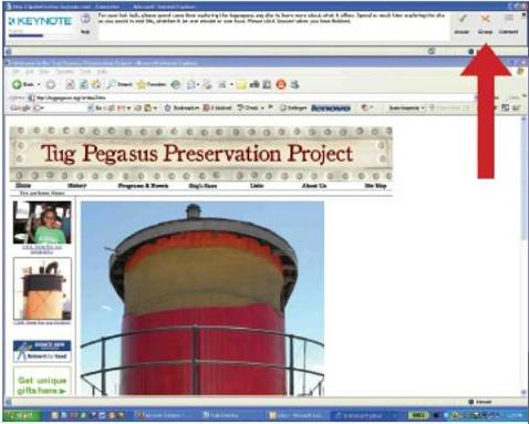 website with superimposed red arrow pointing to quit button in the usability test toolbar at the top of the screen.