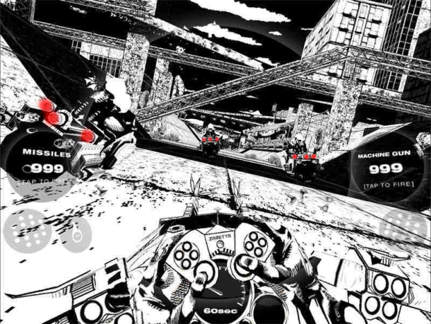 Game screen with sketch of gun controls.