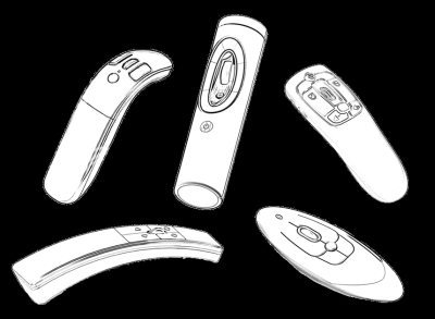 Hand-drawn design sketches of remote controls