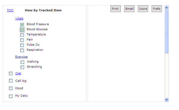 Screen showing a list of health metrics, with two items checked.