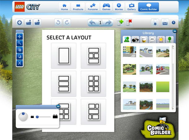 Screen with windows showing a choice of layouts and background images and toolbars