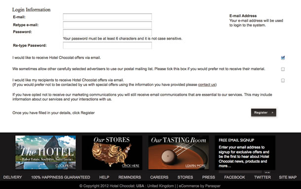 Form with confusing options after logging in.