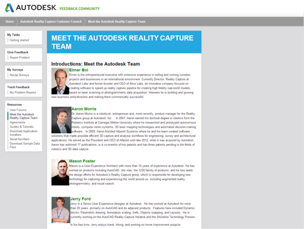 Screenshot of website with photos and bios.