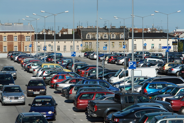 A crowded parking lot.