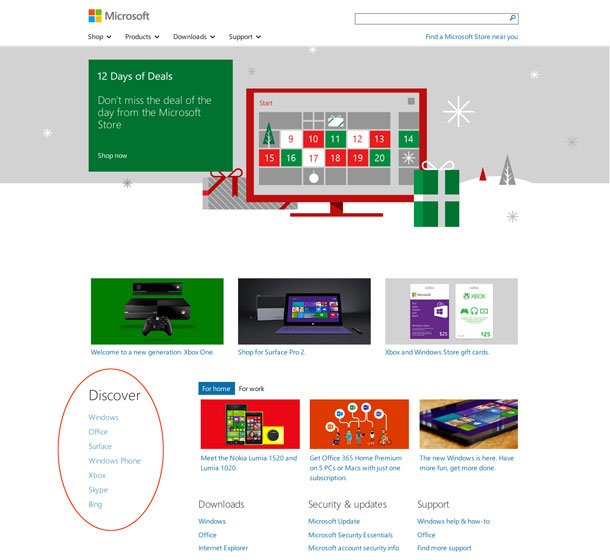 Microsoft homepage screenshot
